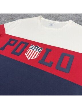 Polo Ralph Lauren US Flag Mens Large Red White Blue Colorblock Patriotic USA